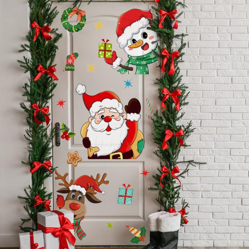 Demonwer Christmas Door Decals Santa Claus Snowman Reindeer Door Stickers Cute Christmas Decals for Xmas Winter Holiday Living Room Bedroom Decorations - Image 1